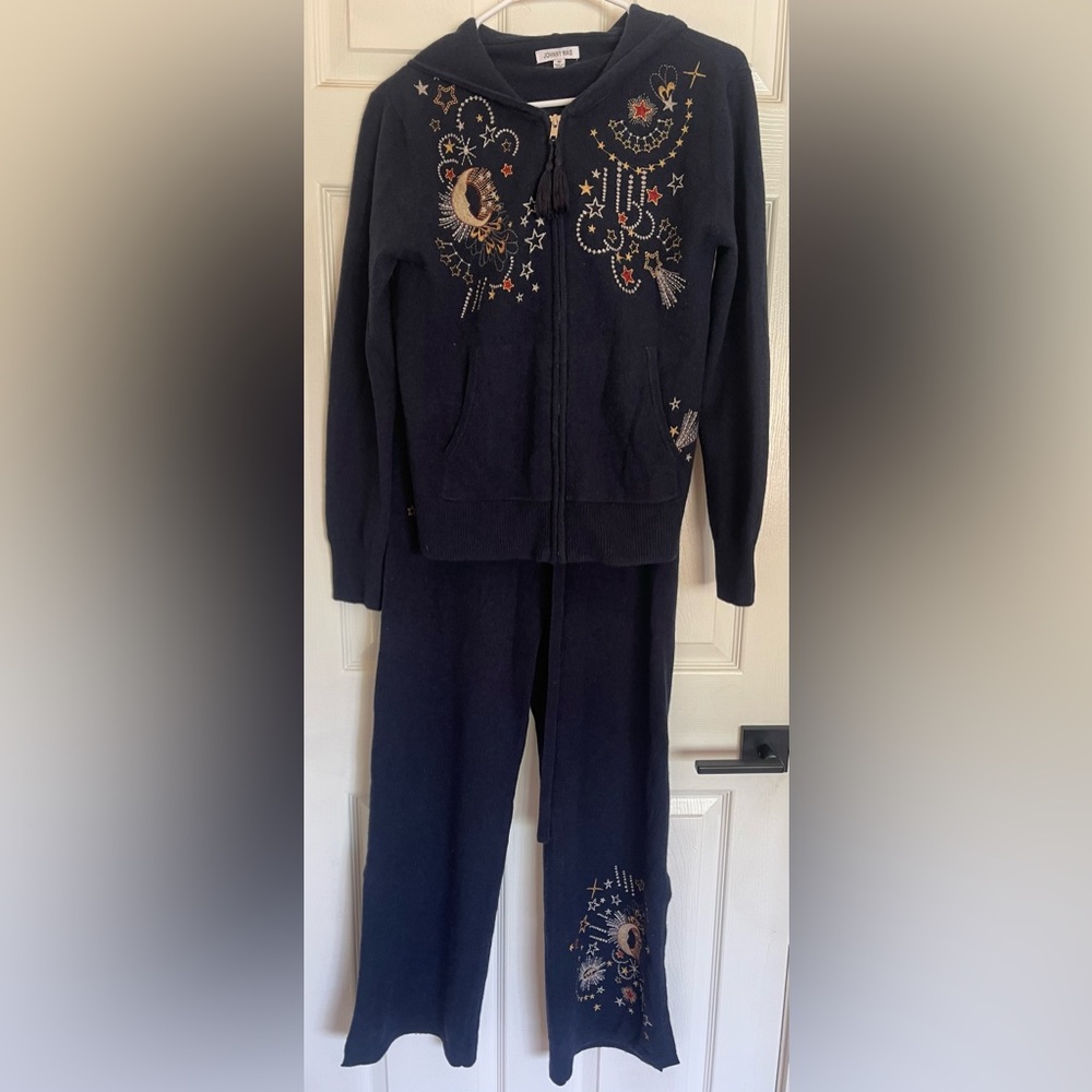 Johnny Was Navy Zip-Up with Embroidery
